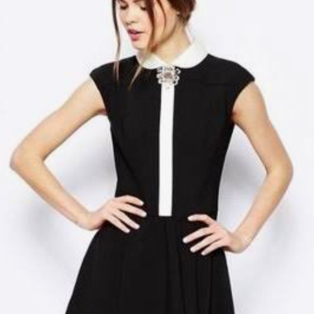 Ted Baker diamond neck dress black and white size 1